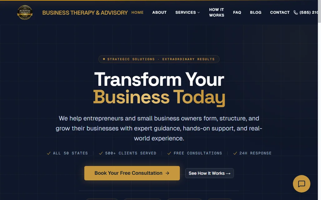 Screenshot of Business Therapy & Advisory home page