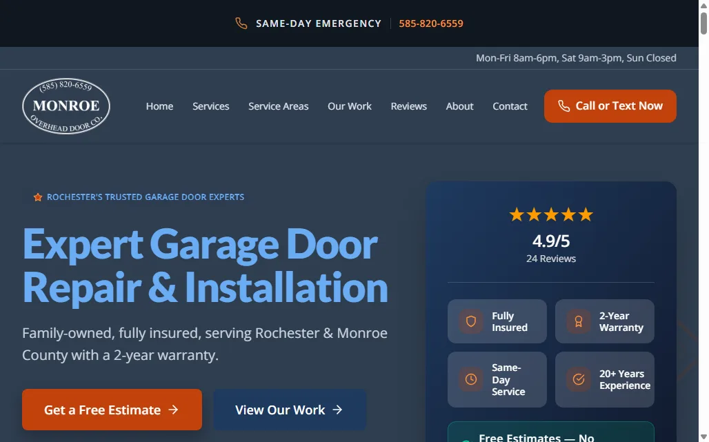 Screenshot of Monroe Overhead Door home page