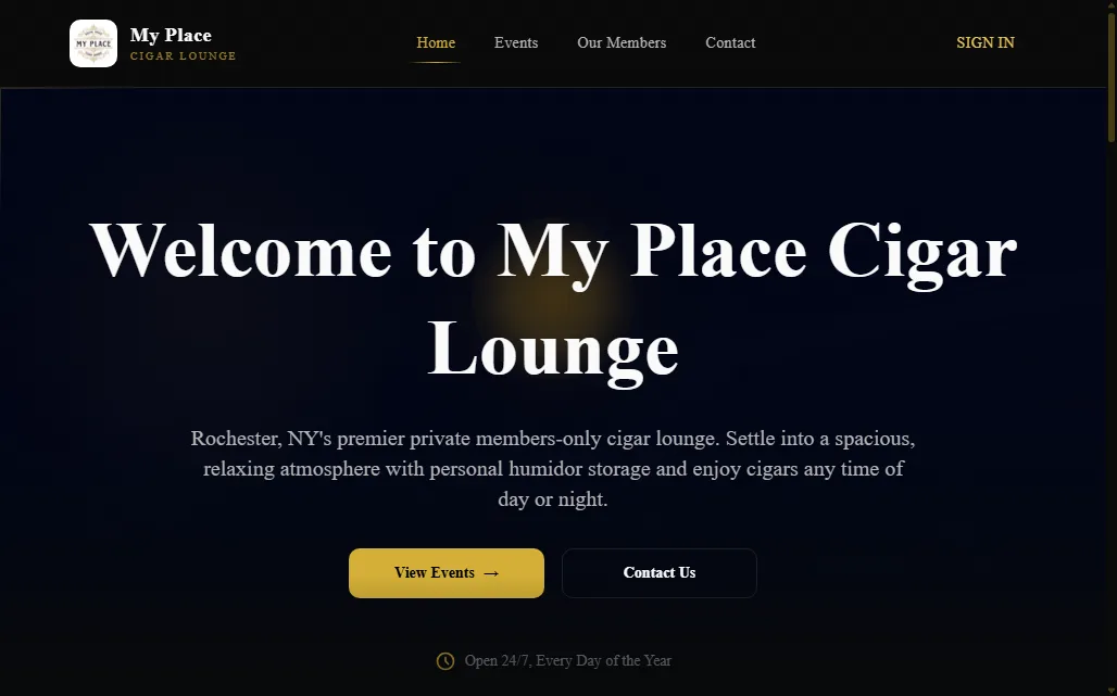 Screenshot of My Place Cigar Lounge home page